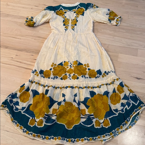 Farm Rio-Puff-Sleeve Printed Midi Dress-Floral-Boho-Festival-S - Picture 11 of 12